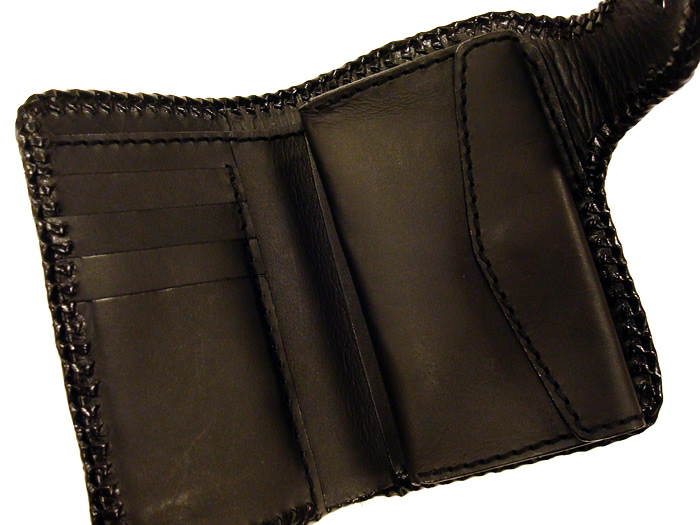牛革 ミドル ブラック（周りかがり縫い）レザーウォレット スタイル